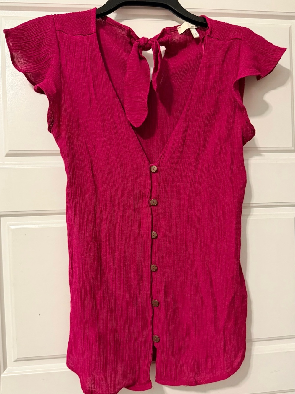 june & hudson Fuchsia Tie-Back Ruffle Sleeve Tunic